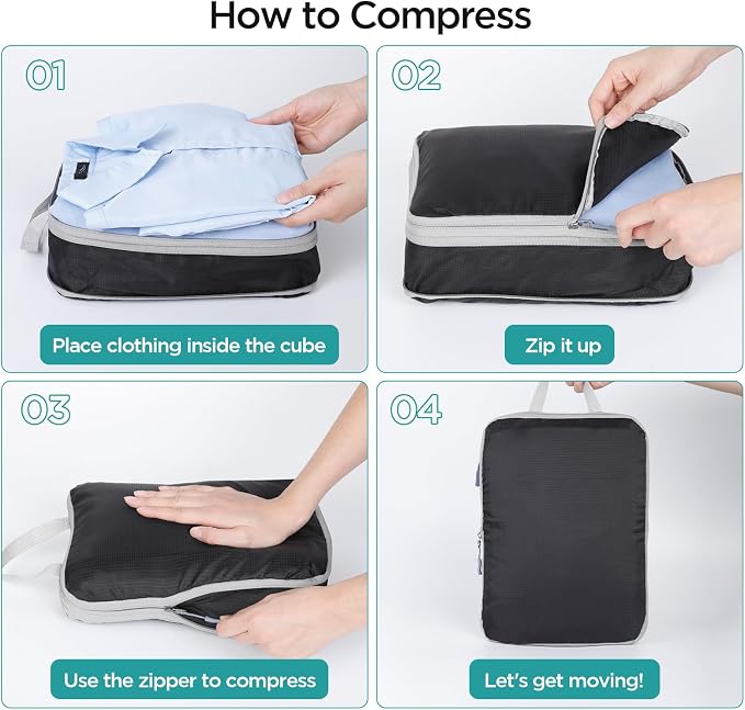 Cozary Organiser Packing Cubes Compression - 3 Piece Travel Set - High Quality Oxford Fabric & Lots of Storage Space - Travel Essentials Suitcase Organiser for Hand Luggage and Backpack - Image 4