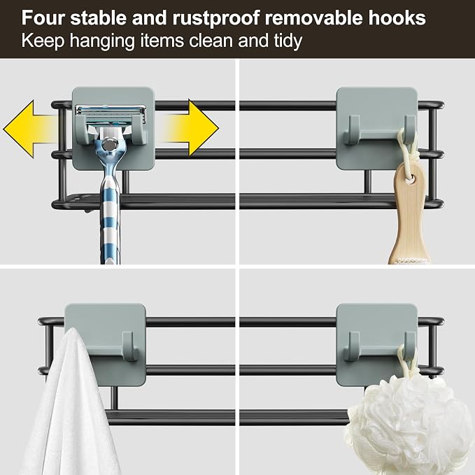 Orimade 4 Tier Adjustable Anti-slip Shower Caddy over Shower Head,Rustproof Bathroom Hanging shower Organizer with 4 Hooks for Razor,No Drilling Shower shelves Storage Rack,Grey - Image 7
