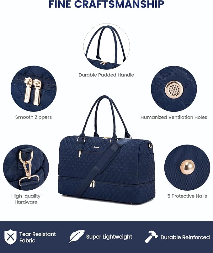 LOVEVOOK Travel Duffle Bag for Women, Weekender Overnight Bag with Shoe Compartment, Carry on Bag with Toiletry Bag, Gym Duffel Bag with Wet Pocket, Hospital Bags for Labor and Delivery 3 Pcs Set - Image 4