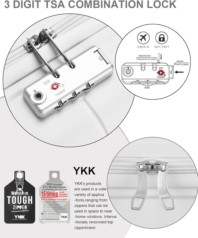 Somago 20 Inch Carry On Luggage Sets Hardside Suitcase with Double Spinner Wheels and TSA Lock YKK Zipper (Creamy White,14/20) - Image 3