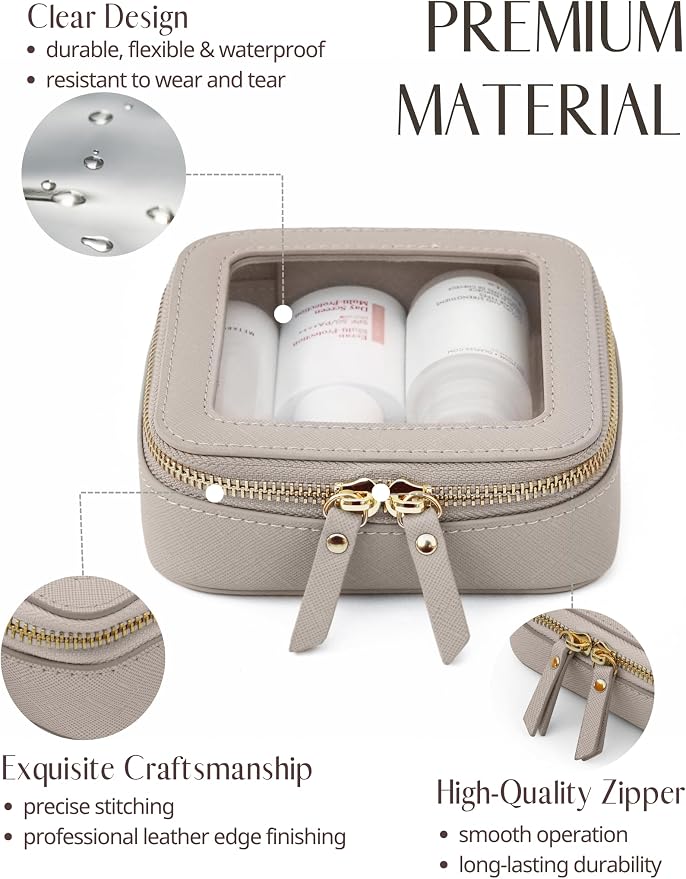 Popvibe Clear Makeup Bag Travel Cosmetic Case Toiletry Bag with Zipper Make Up Organizer Traveling Compact Car Bag Stone Mini - Image 2