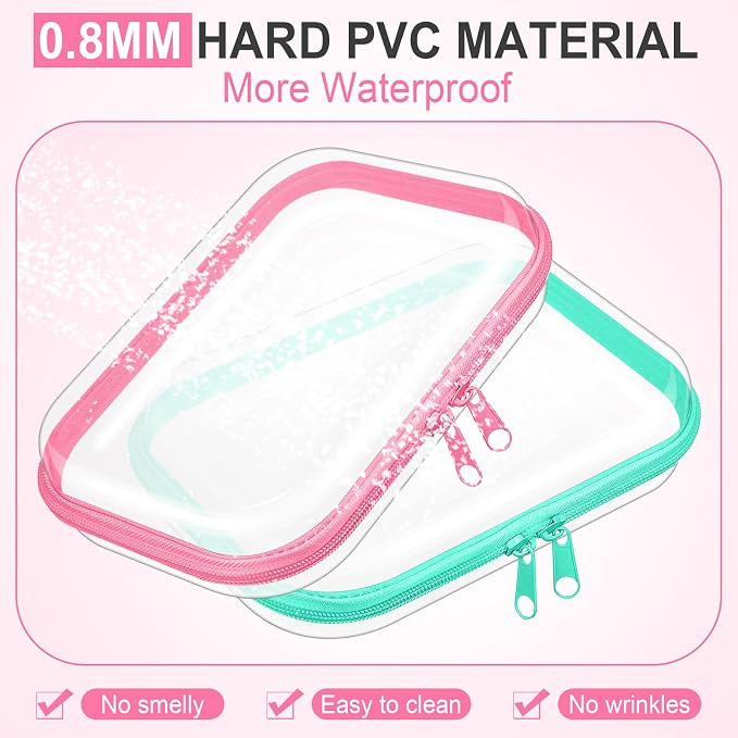 Sanwuta 6 Pcs Clear Hard Zipper Case Plastic Zipper Pouches Transparent Makeup Bag Pencil Case Pouches Toiletry Diaper Bag for Travel Toy Storage Organizer Bins(Colorful,7.09 x 5.12 x 2 Inch) - Image 3