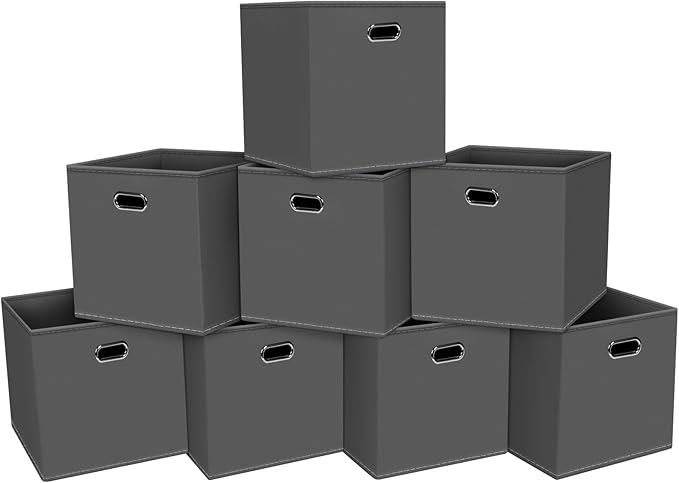 Fabric Cloth Storage Bins,Fabric Cube Organizer with Dual Handles Foldable Cube Storage Baskets for Home Bedroom Storage,Set of 8,(Gray) by SEVENDOME