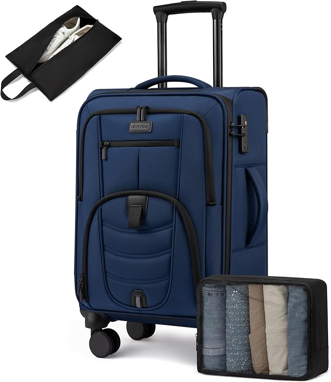 LOVEVOOK Business Softside Checked Luggage with 15.6/17.3 Inch Laptop Compartment, 24 Inch Checked Suitcase with Spinner Wheels, Large Capacity Luggage with TSA Lock for Business Trip Travel Navy Bule by LOVEVOOK
