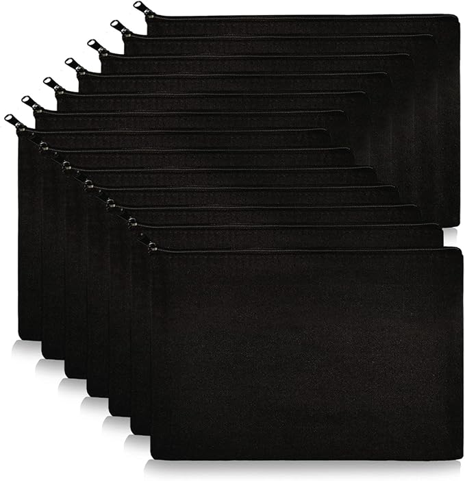 Koolmox Black Canvas Pouches Blank, 12PCS Canvas Zipper Pouch, 8x5 inch Plain Pencil Bag for Patches, Embroidery, Print Sublimation by Koolmox