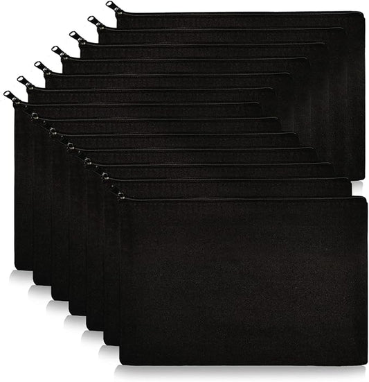 Koolmox Black Canvas Pouches Blank, 12PCS Canvas Zipper Pouch, 8x5 inch Plain Pencil Bag for Patches, Embroidery, Print Sublimation by Koolmox