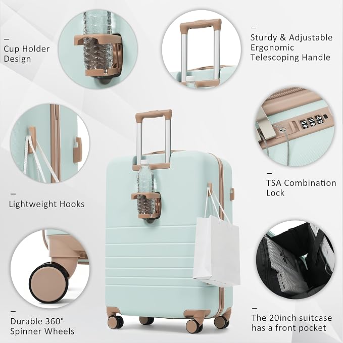 20 Inch Checked Suitcase with TSA Lock Travel Duffel Bag Wet-Dry Toiletry Bag, Green Front-Opening - Image 2