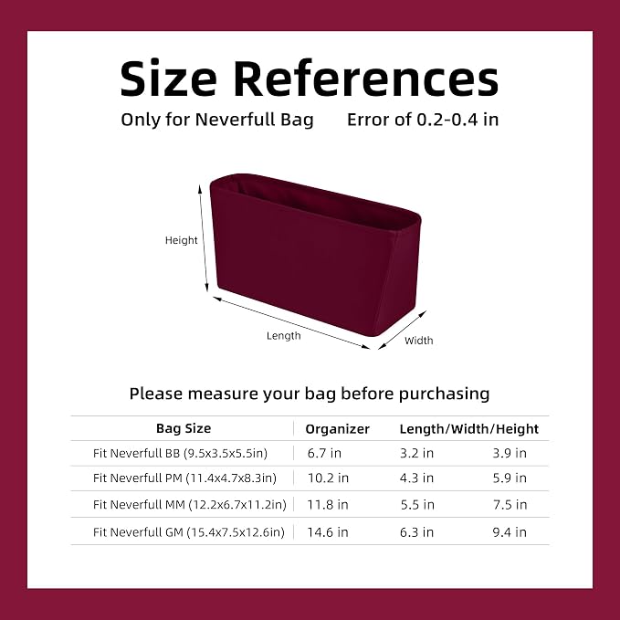 DGAZ Purse Organizer Insert Fits Neverfullbag BB/PM/MM/GM，Silk Bag Organizer，Luxury Handbag & Tote Shaper(Rouge H,BB) - Image 7
