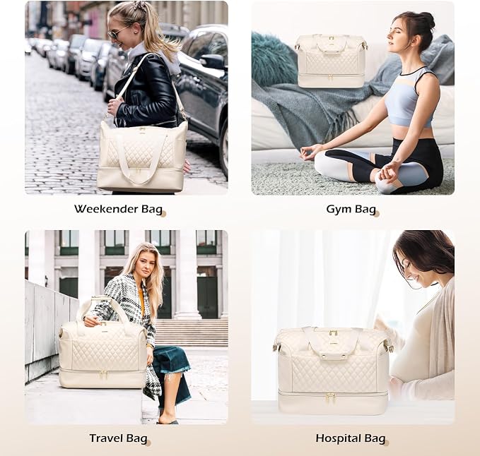 MDODO Travel Duffel Bag for Women Weekender Overnight with Wet Pocket Shoes Compartment Carry on Tote Duffle Bag for Business, Trips, Travel, Sports, Gym, Yoga, Hospital, 3 Pcs Set, 43L, Beige - Image 5
