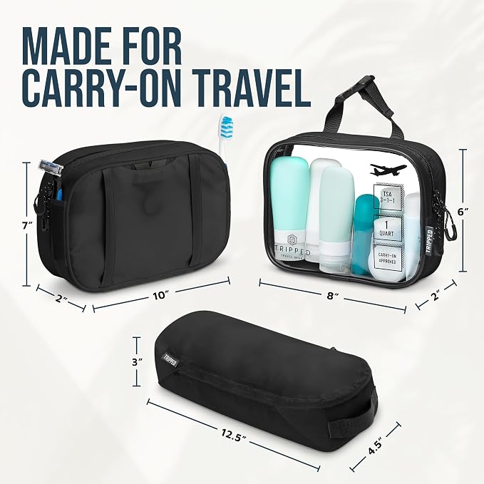 Toiletry Bag Kit 3 Piece Set: Hanging Travel Toiletry Bag + 311 TSA Cosmetic Liquid Bag + Accessory Organizer Pouch - Image 6