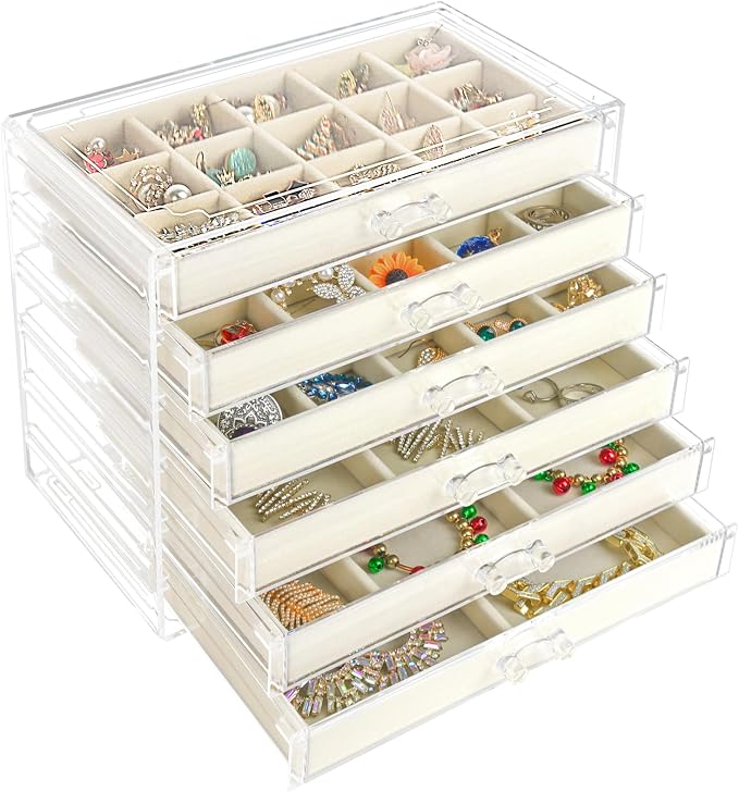Watpot Acrylic Jewelry Box Organizer and Storage 6 Drawer for Earring Display Tray by Unknown