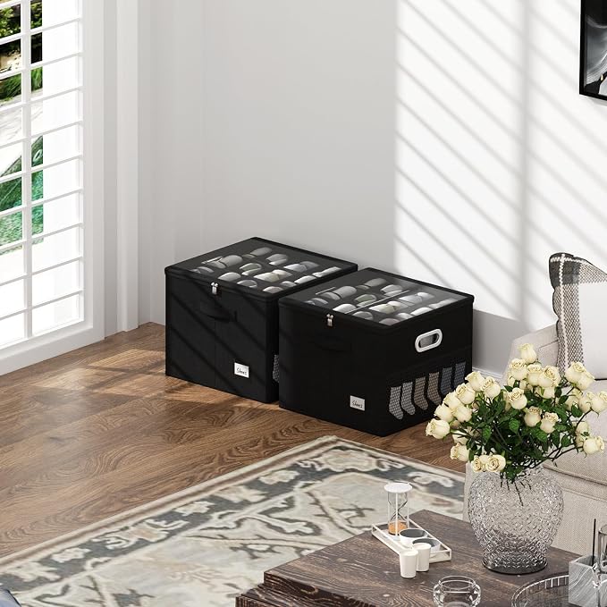2 Pack Shoe Organizer for Closet Large Shoe Box Storage Containers with Clear Window Space Saving Shoe Bin with Foldable Bottom Support Adjustable Dividers Fits 32 Pairs (Black, (16.5*16.5*13in)*2) - Image 7