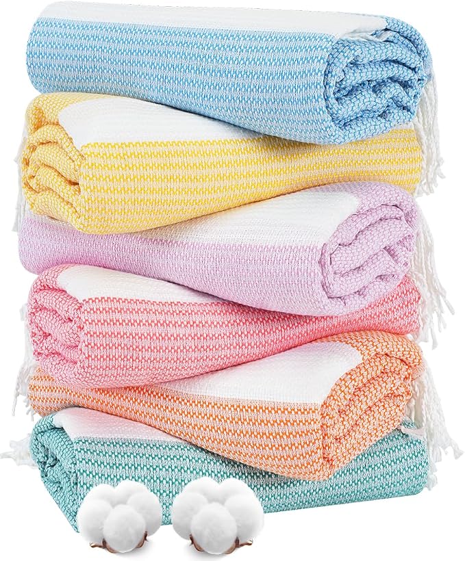 Genovega 6 Oversized Turkish Beach Bath Towel Set Bulk 74"x38" Extra Large Sand Free Quick Dry Swim Camping Pool Clearance Towels Blanket Essentials Adult Multi LightBlue Dot by genovega