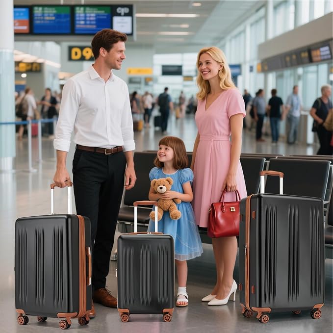 Kono Expandable Luggage 3 Piece Set Hardshell Lightweight 20in 24in 28in Carry On Suitcase with Spinner Wheels TSA Lock(Black & Brown) - Image 2