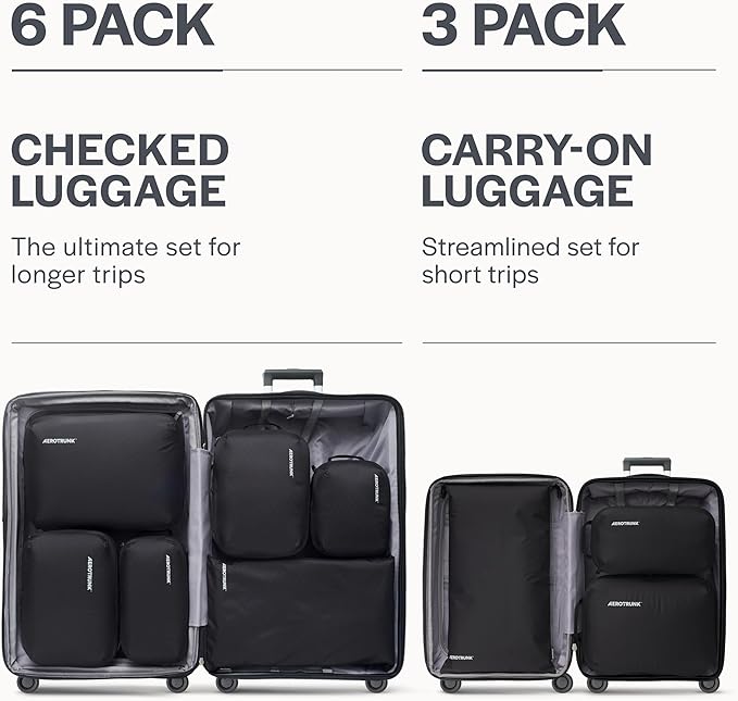 Aerotrunk Ultralight Compression Packing Cubes - Lightweight Travel Organizers for Suitcases and Luggage (3-Pack, Black) - Image 4