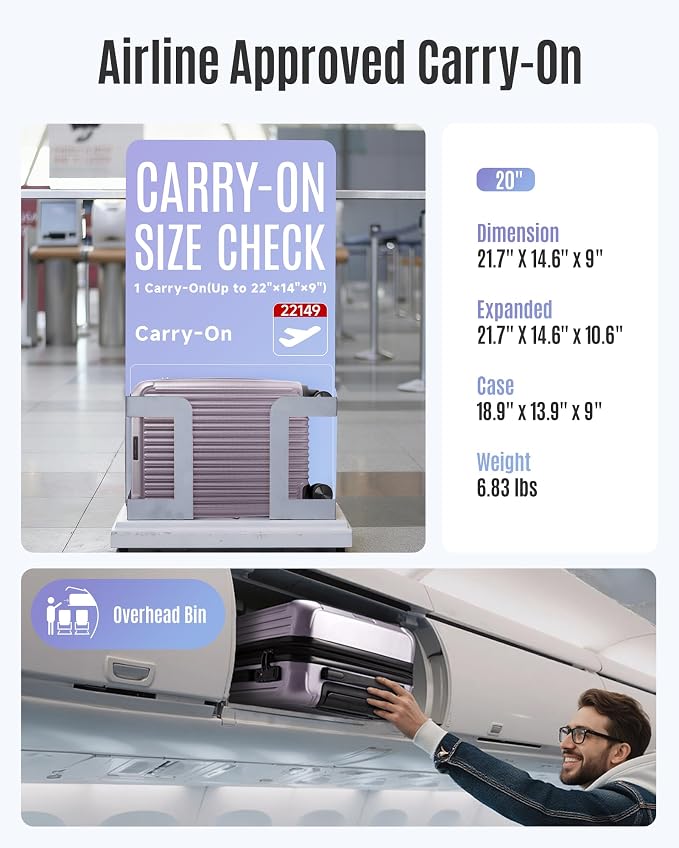 LIGHT FLIGHT Carry On Luggage 22x14x9 Airline Approved, Rose Purple | 20 Inch, 22x14x9 Airline Approved, Hard Shell with Wheels, Expandable, TSA Lock - Image 5
