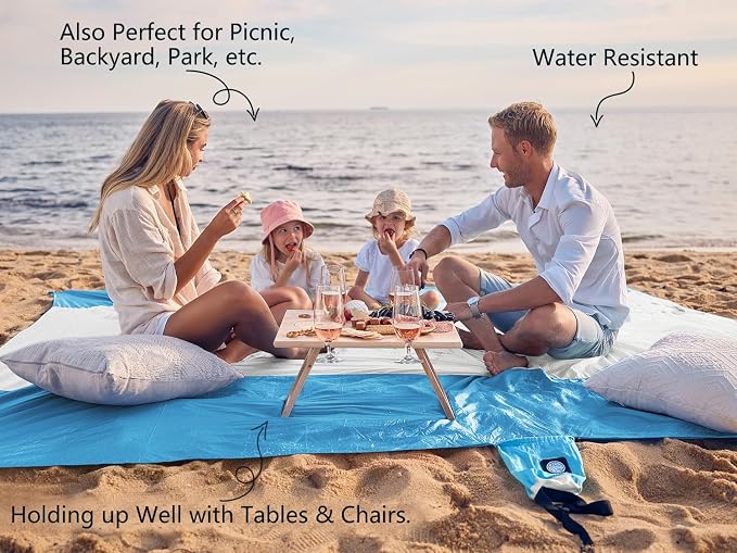WEKAPO Beach Blanket Sandproof Waterproof, Extra Large Beach Mat, Oversized & Compact Sand Free, Quick Drying Beach Essentials for Vacation, Cruise, Picnic & Camping with Stakes - Image 4