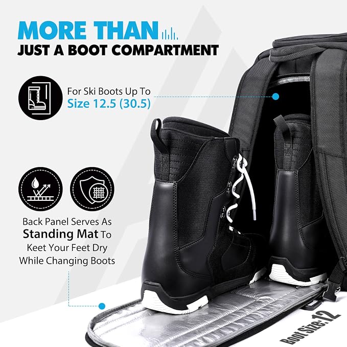 Hikenture Ski Boot Bag Backpack, 50L Padded Ski Bag & Snowboard Boot Bag with Drain Holes, Large Capacity Water-Resistant Ski Travel Bag for Ski Boots, Helmet, Goggles, Clothes, Gloves, Snowboard Gear - Image 4