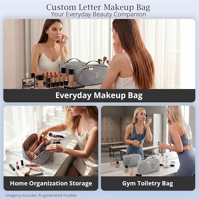 Personalized Gift Travel Makeup Bag: Initial Makeup Organizer Bag for Women | 3-in-1 Custom Make up Bag Set - Vegan Leather Travel Cosmetic Bag - Luxury Gift for Women – Birthday, Anniversary, Graduation - Image 9