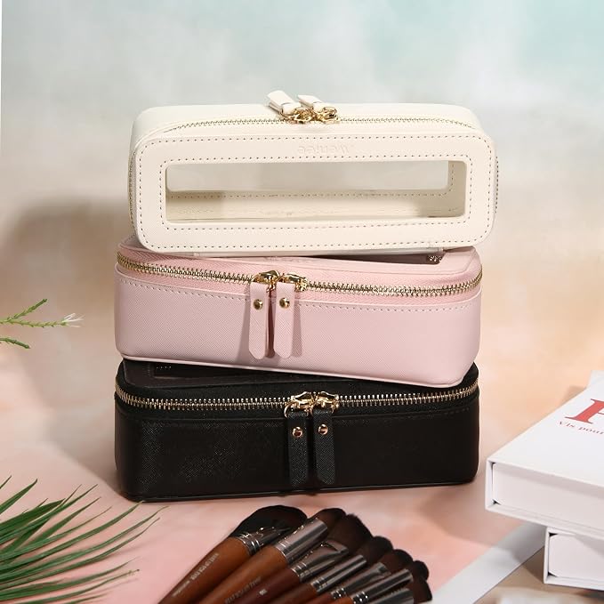 Aveniee Clear Makeup Brush Bag, Slim Brush Holder Cosmetic Case, Small Travel Toiletry Bag for Women, Thin Make up Bags with Zippers, Cute Travel Essentials Srorage Bag.Grey - Image 8