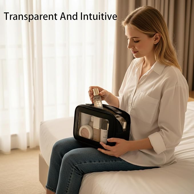 2 Complete Sets of 3-Size Makeup Bags | Premium Transparent & Waterproof Cosmetic Organizer Storage Bag | Travel Toiletry & Skincare Storage Set (Black, L+M+S+MakeupBrushes) - Image 8