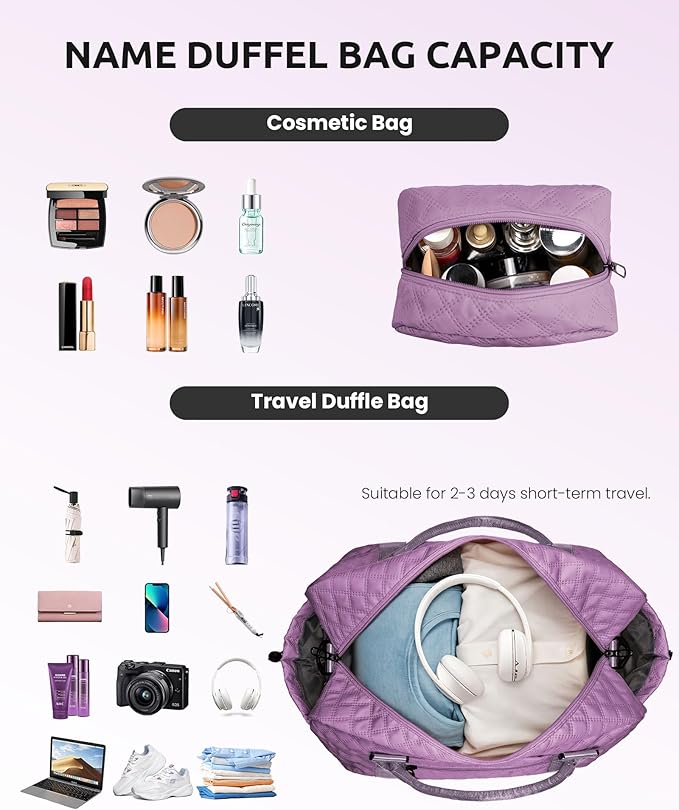 Gifts for Friends-Initial Duffle Bag with Shoe Compartment, Personalized Weekender Bag, Monogram Overnight Bag, Travel Bag with Makeup Bag，Birthday Gifts Bag for Daughter Sister (Letter I) - Image 4