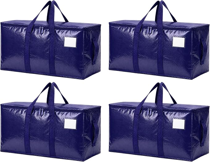 Songrey Heavy Duty Moving Bags, 4 Pack Large Storage Bags with Zipper & Handles, Waterproof Totes Bags for Clothes Packing, Moving, College Supplies, Home Organization by Unknown