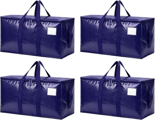 Songrey Heavy Duty Moving Bags, 4 Pack Large Storage Bags with Zipper & Handles, Waterproof Totes Bags for Clothes Packing, Moving, College Supplies, Home Organization by Unknown