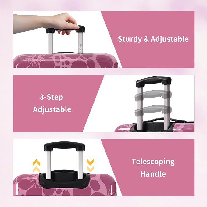 Merax Luggage Sets 3 Piece, Hardside Suitcase Set with Spinner Wheels | Lightweight Printing Luggage Carry on,20+24+28 IN,Purple Pink - Image 4
