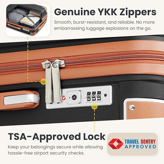 3 Piece Luggage Set PP Hardshell with YKK Zippers, 20/24/28 Inch Suitcases with Detachable Spinner Wheels & Reinforced Corner Guards, Lightweight TSA Lock Nested Set (Black) - Image 4