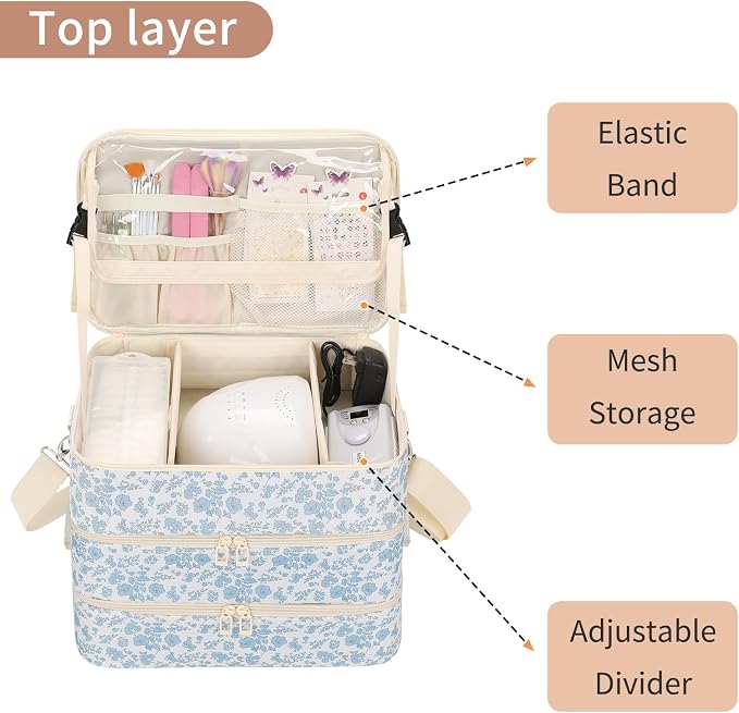 Ethereal Nail Polish Organizer Bag, Holds 86+ Bottles(15ml/0.5 fl.oz) UV Nail Lamp, Gel Polish Travel Storage Bag for Nail Kit, Gift for Manicurist, Girls - Image 4