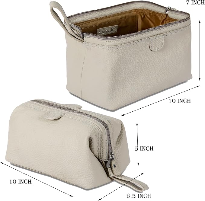 KomalC Premium Buffalo Leather Toiletry Bag for Men & Women With Water resistant Lining, Grooming Travel Pouch, Unisex Wash Bag for Toiletries, Gifts for Men and Women - Image 2