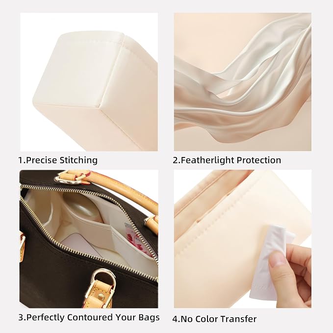 DGAZ Silk Purse Organizer Insert Fits LV Speedy 16/20/25/30/35/45 bags，Silky Smooth Bag Organizer，Luxury Handbag & Tote Shaper（Craie，New nano 16） - Image 3