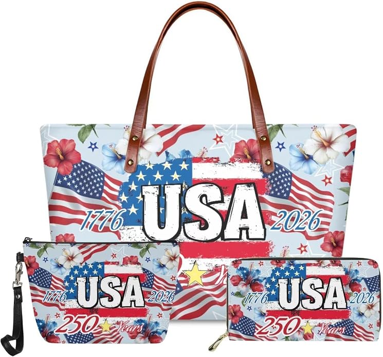 GIFTPUZZ Women Tote Bag Women Wallet Portable Cosmetic Bag for Women Bag Set 3 Pack PU Leather Bags with Zipper by GIFTPUZZ