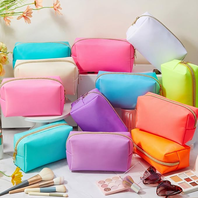 Kigeli 12 Pcs Nylon Makeup Bag Bulk Cosmetic Pouches Preppy Cosmetic Bag for Women Waterproof Travel Zipper Organizer Little Outdoor Accessory Makeup(Nylon, Foam,Neon Color) - Image 6
