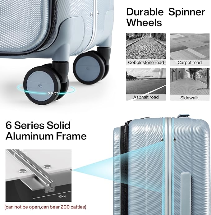 Hanke 20 Inch Carry On Luggage Hard Shell Suitcases with Wheels Luggage Suitcase Travel Luggage for Women Men Rolling Luggage Bags for Business Trip Weekender-Grey - Image 5