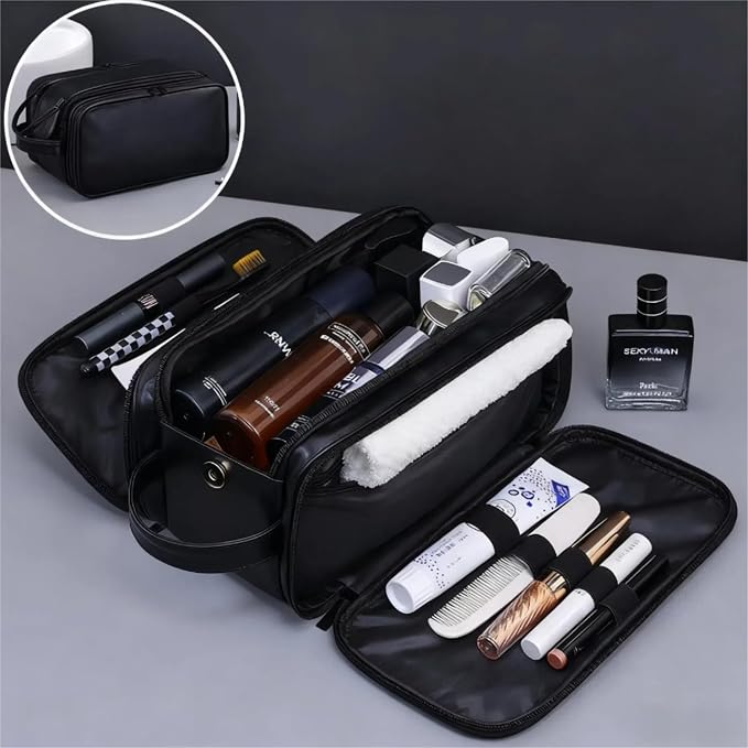 2 Pack Men's Toiletry Bag Pu,Travel Toiletry Organizer, Waterproof Shaving Kit Pouch For storing daily essentials like toiletries and cosmetics,Black (Leather Black) - Image 5