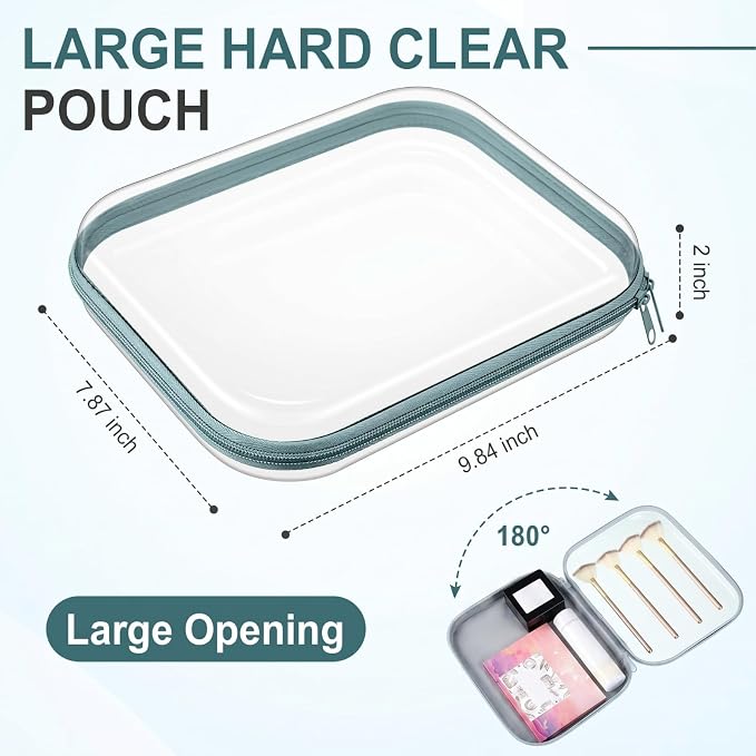 Sanwuta 6 Pcs Clear Hard Zipper Case Plastic Zipper Pouches Transparent Makeup Bag Pencil Case Pouches Toiletry Diaper Bag for Travel Toy Storage Organizer Bins(Blue-green,9.84 x 7.87 x 2 Inch) - Image 2