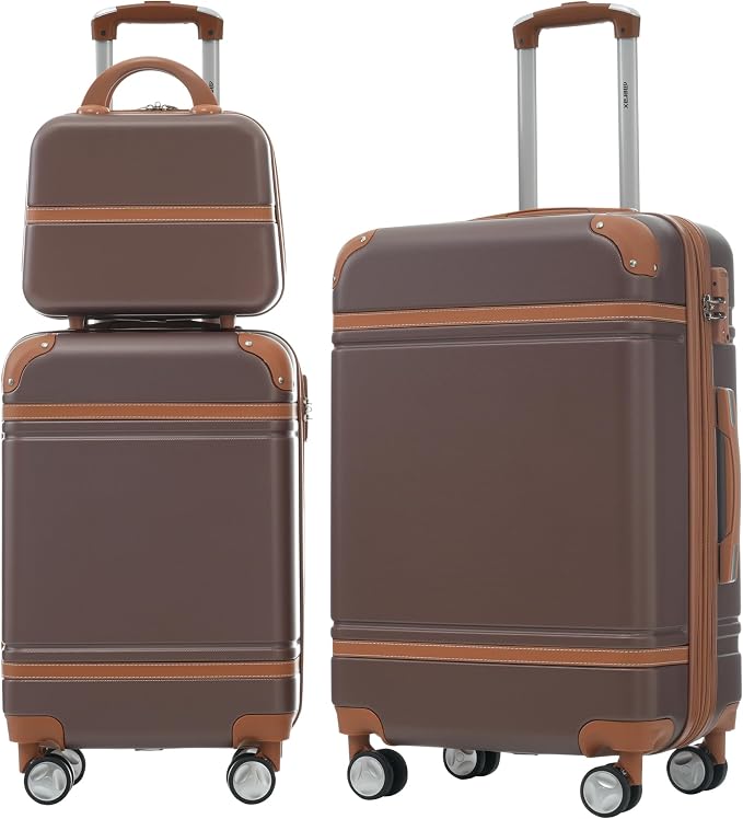 Merax Luggage Set 2 Piece Suitcase Set with Cosmetic Case Expandable Spinner Wheels Vintage Luggage Sets (Brown,20"+24") by Merax