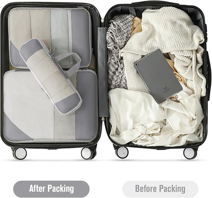 WOOMADA Compression Packing Cubes for Suitcases Travel Essentials 6 Set Rectangle Mesh Expandable Travel Bags Organizer for Luggage - Image 5