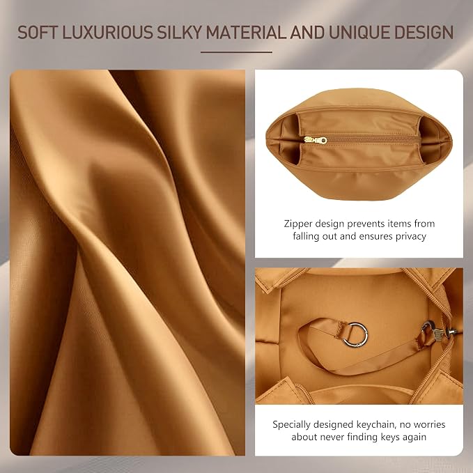 Doxo Satin Fabric Picotin 22 Bag Insert - Premium Purse Organizer for Picotin 22 with Zipper Closure and Keychain, Lightweight & Discreet Inner Liner, Fits PC22 Luxury Totes, Gold - Image 4
