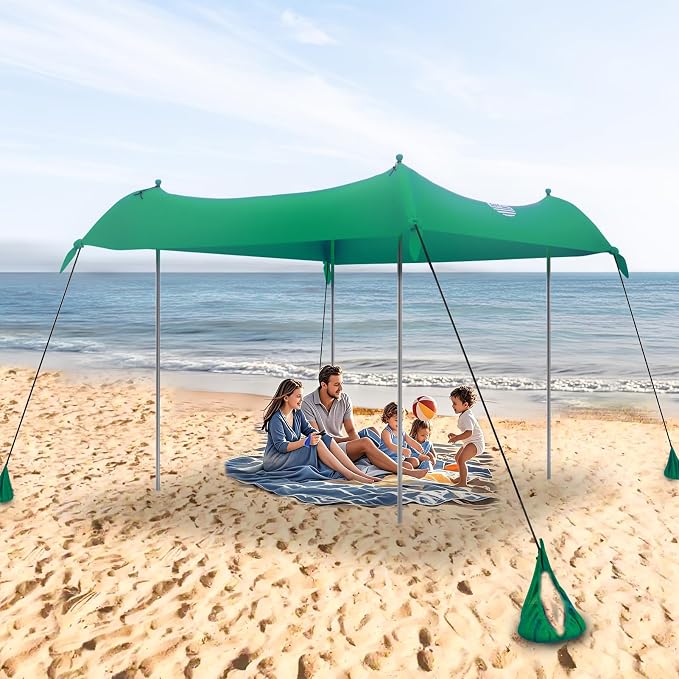 UMARDOO Family Beach Tent Canopy Sun Shade Portable, Large Compact Beach Sun Shelter Easy Setup with Packable Bag for Outdoor Travel (Green, 12X12 FT.) - Image 5