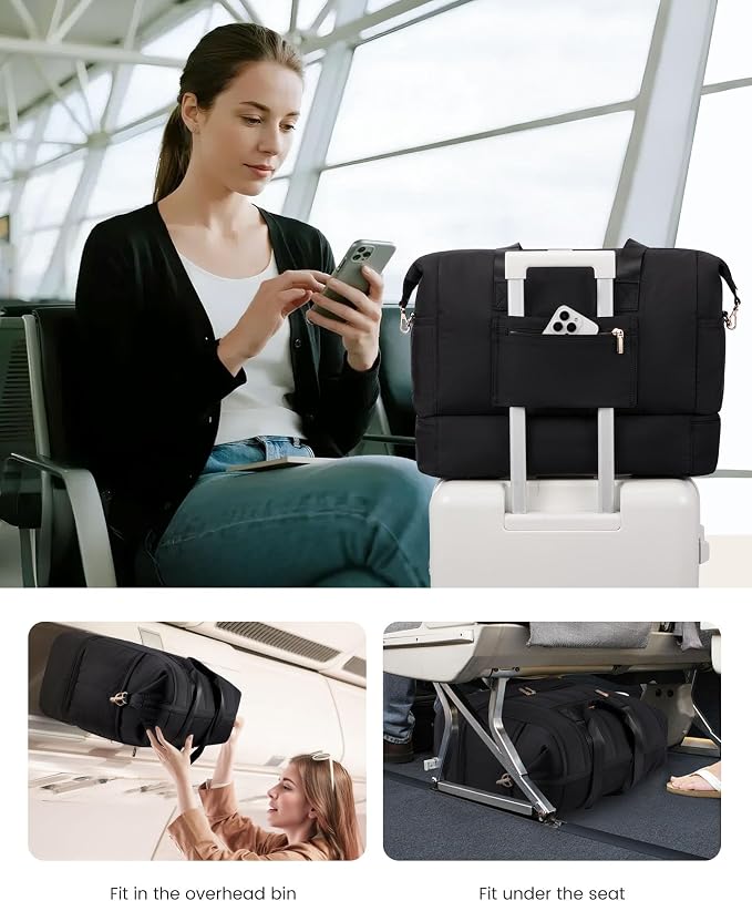 LOVEVOOK Travel Duffle Bag,Puffer Weekender Bags For Women with Shoe Compartment,42L Carry On Duffel Bags For Airplanes,Hospital Bag for Labor and Delivery,Overnight Bag With Toiltry Bag,2Pcs Set - Image 6