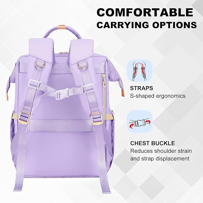 AIJIEKE Lunch Backpack for Women, 15.6 Laptop Backpack, Lunch Box, Purple | Water resistant computer bag with insulated leakproof cooler. Travel meal prep backpack for nurse, teacher, college commute - Image 8