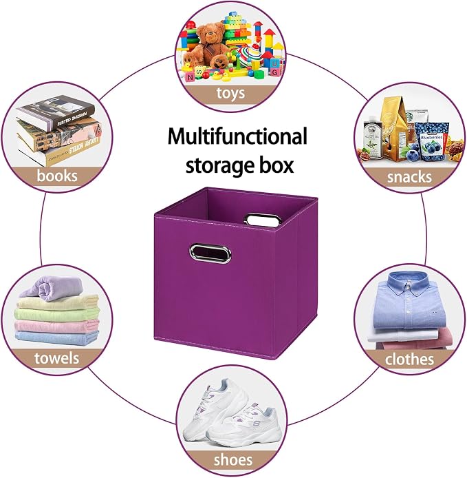 Fabric Cloth Storage Bins,Fabric Cube Organizer with Dual Handles Foldable Cube Storage Baskets for Home Bedroom Storage,Set of 8,(Purple) - Image 3