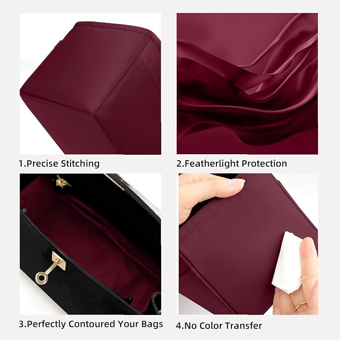 DGAZ Silk Purse Organizer Insert for Birkin Bag(Rouge h,BK35) | Soft and Lightweight,Perfect Fit,Multi-pocket Storage,Bag Protector,Luxury Bag Care,Handmade,for Smooth Bag Organizer - Image 4