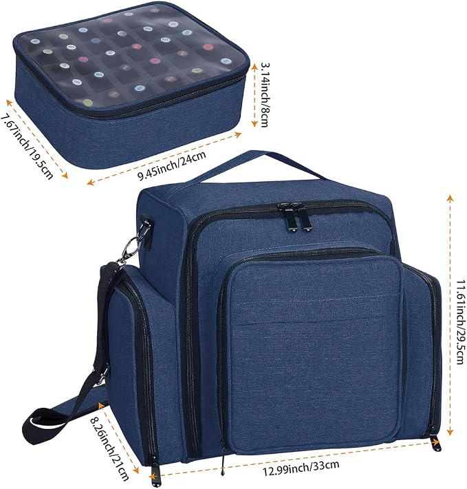 Nail Polish Organizer Case Hold 60 Bottles with 2 Detachable Bag,Blue | Portable Travel Storage Box Designed for Women's Nail Tools, Essential Oils and Cosmetics Sets - Image 2
