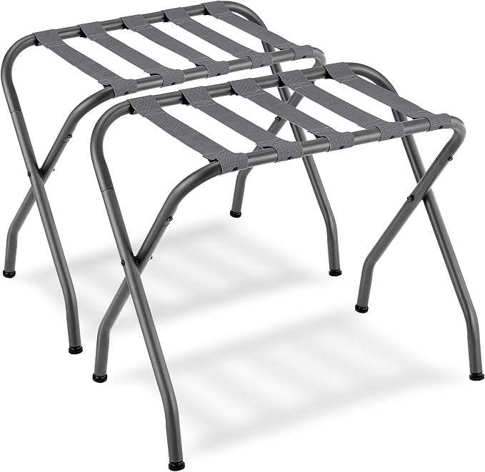 SONGMICS Luggage Rack, Pack of 2, Luggage Racks for Guest Room, Suitcase Stand, Steel Frame, Foldable, for Bedroom, Gray URLR64GS-2 by Unknown