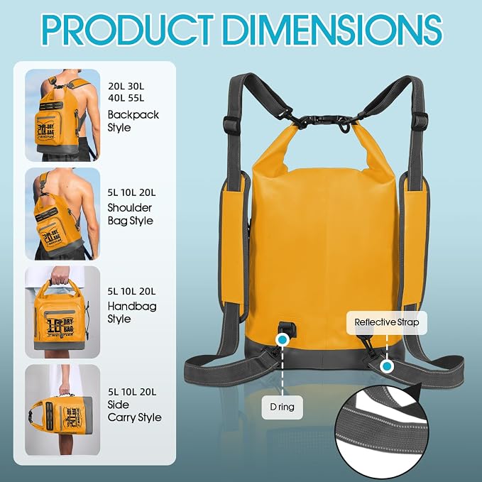 MORXPLOR Dry Bag Waterproof,5L/10L/20L/30L/40L/55L Roll Top Dry Bag Backpack with WaterProof Phone Case for Swim,Kayak - Image 4