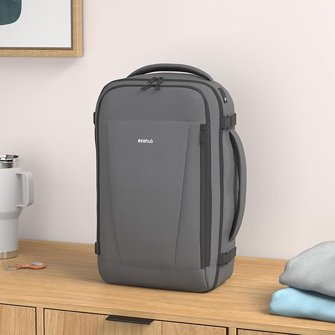 ECOHUB Travel Backpack 18x14x8 Spirit Airlines Personal Item Bag Carry On Backpack 13 Pockets Large Work Casual Daypack for men Airline Approved Waterproof Gym Backpack with Charging Port, Gray - Image 2